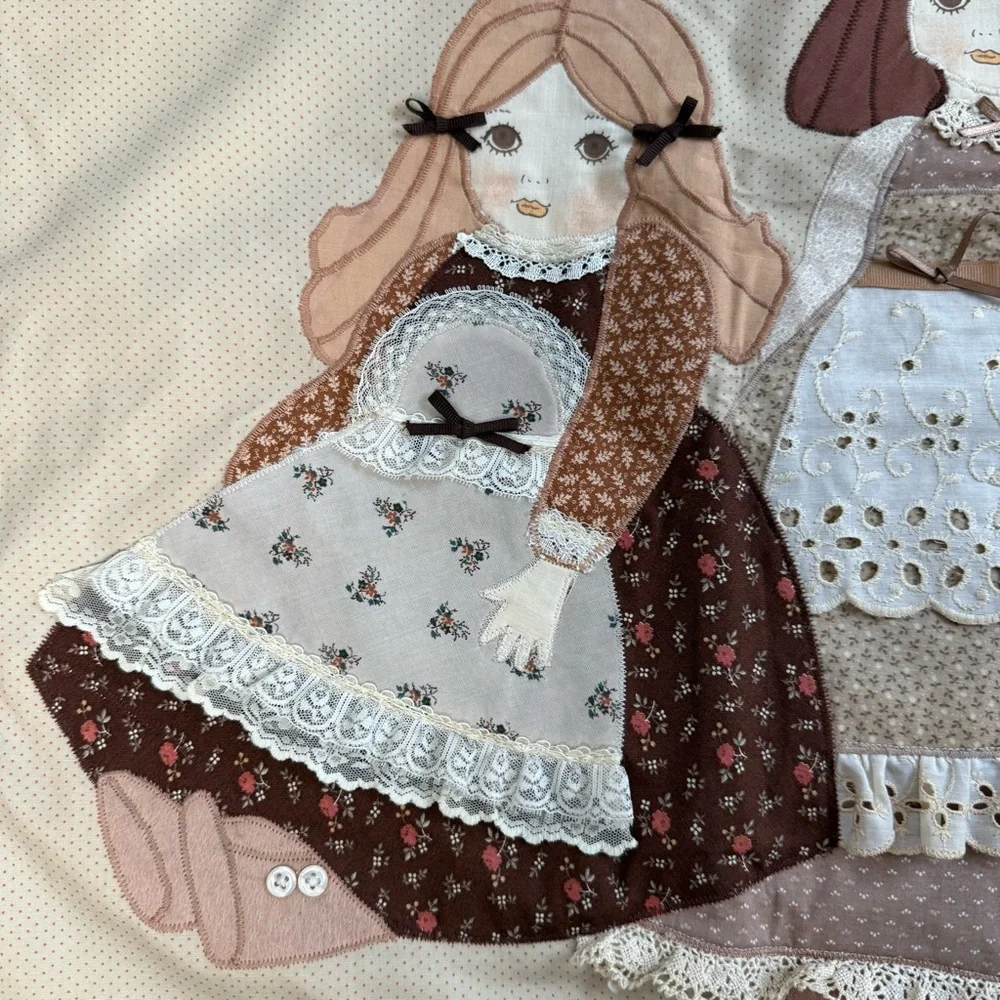 Quilted Tapestry Prairie Farm Girl 23x20 Grannycore Cottagecore Wall Hanging EUC
